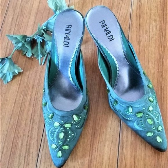 Marina Rinaldi Shoes - ✨ Host Pick ✨ Marina Rinaldi | Elegant Green Satin Sandals stone accent